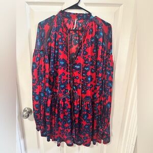 Free People Floral Red and Blue Tunic